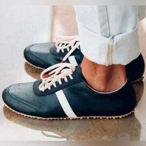 Plae ECOLS Black Unisex Waterproof Leather Casual Sneakers with White Stripe